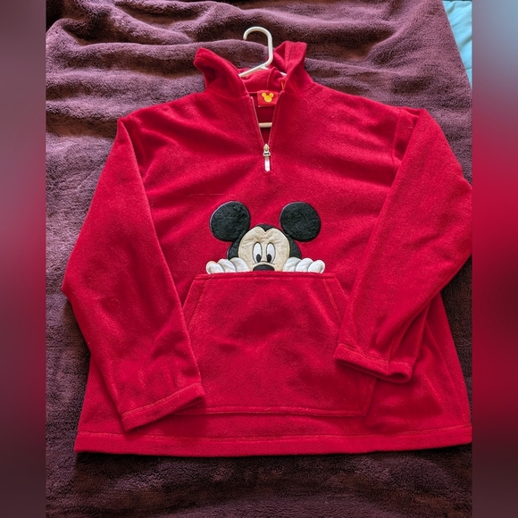 Disney Tops - Walt Disney World Vintage Jerry Leigh Mickey Mouse Red Fleece Hoodie Size Medium